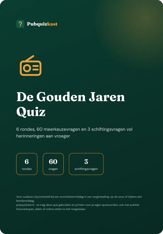 Voorkant van De Gouden Jaren Quiz