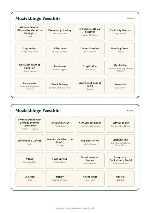Voorbeeldpagina: muziekbingo