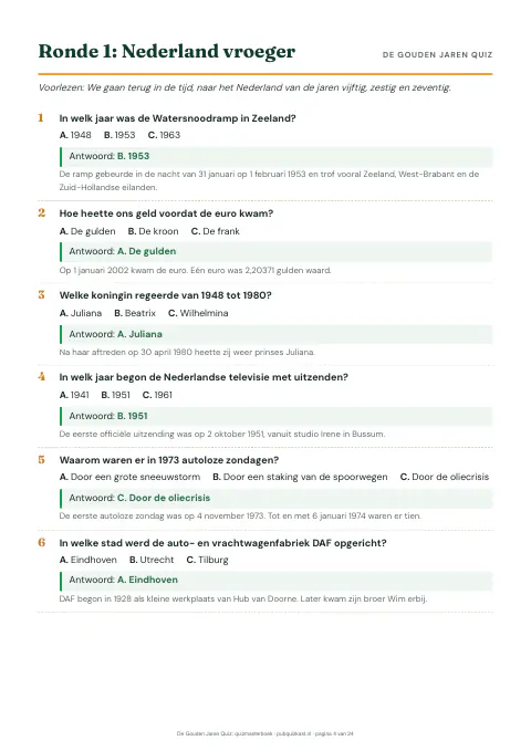 De Gouden Jaren Quiz: quizmasterboek